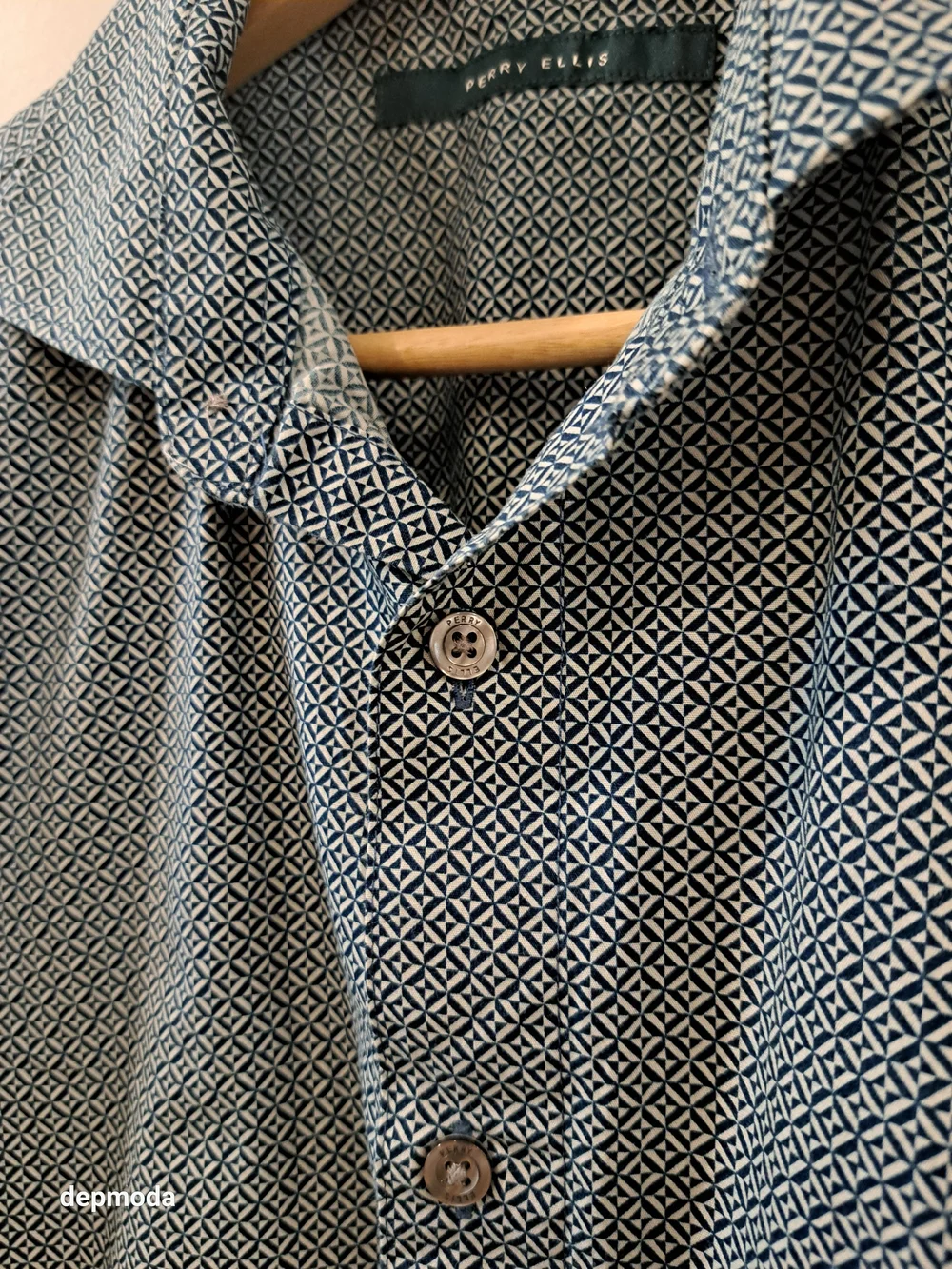 Perry Ellis Men's Short-Sleeve Button-Down Shirt - Green Pattern Size S